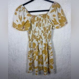 Rip Curl Mustard and Cream Smocked Dress